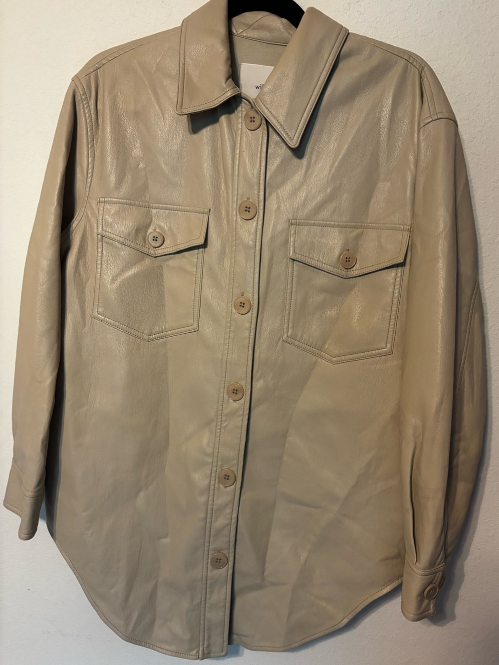 Wilfred Aritzia Faux Leather Shacket Small Cream Beige Button Front Lined
